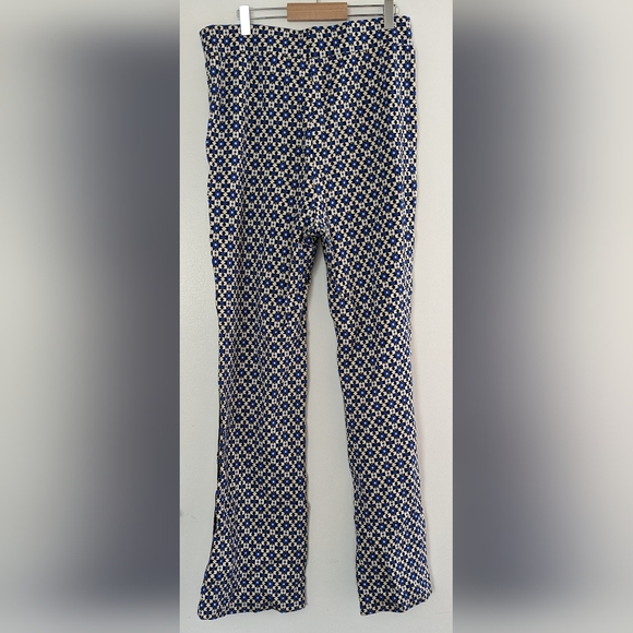 Maeve by Anthropologie. Cobalt blue, white and black patterned flared pants. - Picture 2 of 3